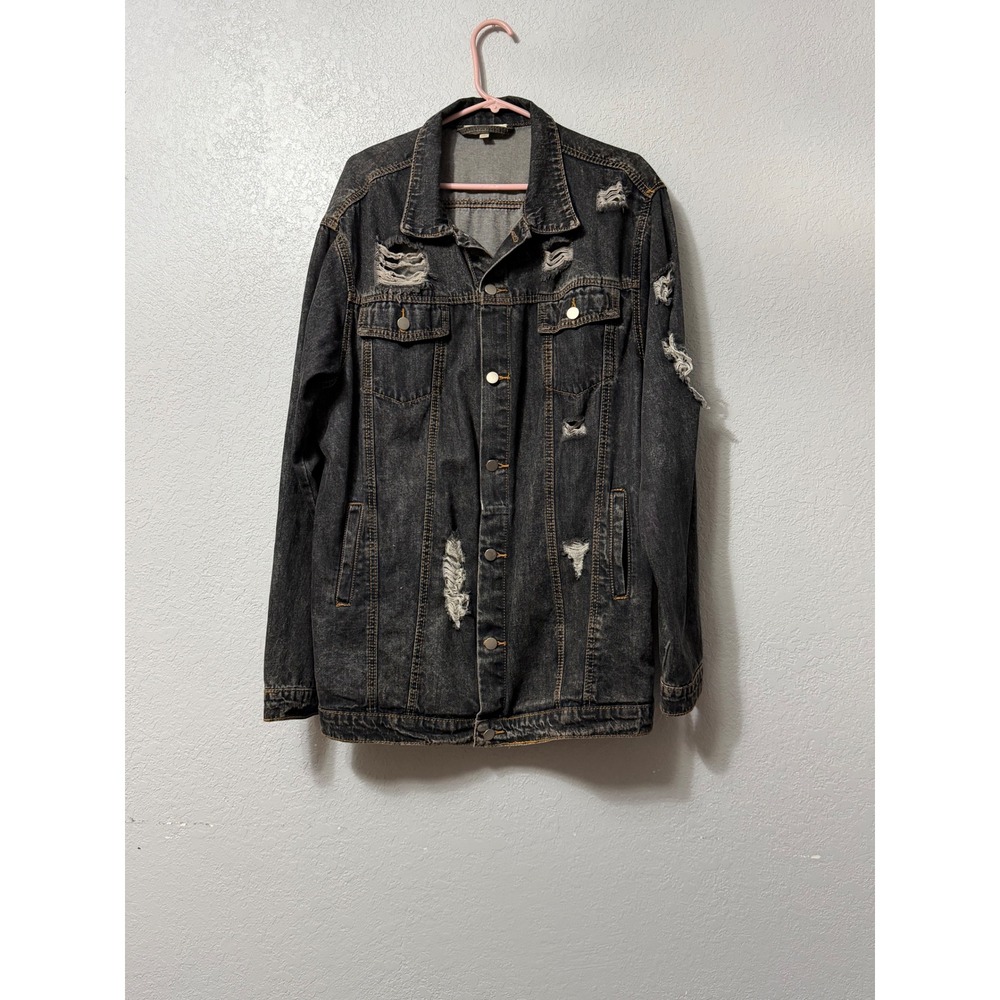 Umgee USA Distressed Denim Jacket XL Black Oversized Ripped Trucker WC0628